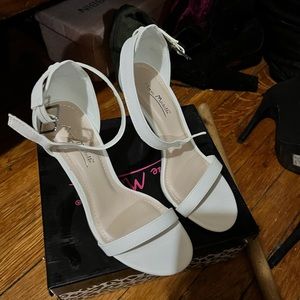 White spaghetti strapped heels